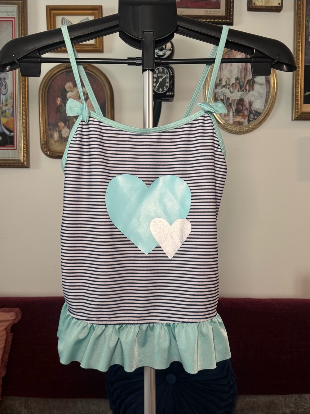 Striped Joe Boxer Tankini Top with Mint Heart Accent